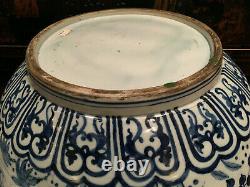 A Large And Rare Chinese Ming Style Blue And White Porcelain Fishbowl, Qing Peri