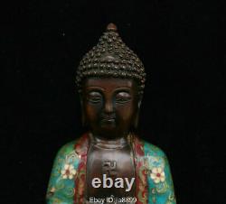 Ancien Bouddhisme Chinois Bronze Cloisonne Émail Shakyamuni Amitabha Bouddha Statue