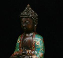 Ancien Bouddhisme Chinois Bronze Cloisonne Émail Shakyamuni Amitabha Bouddha Statue
