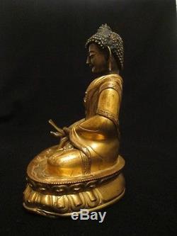 Ancien Bouddhisme Tibet Antique Statue Antique Chinois Bouddha Shakyamuni Cuivre Doré