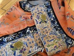 Ancien Textiles-antique Soie Chinoise Brodée Robe Avecpeacocks Etc