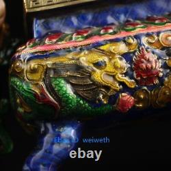 Ancien brûleur d'encens en cloisonné chinois fait à la main avec dragon sculpté 34654