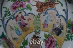 Ancienne Famille Chinoise Rose Mandarin Canton Plaque Avec Chauves-souris Auspices, Jiaqing