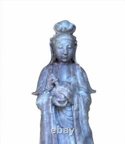 Ancienne Guanyin Statue Chinoise Soapstone Steatitz Déesse Jade Figurine Lotus