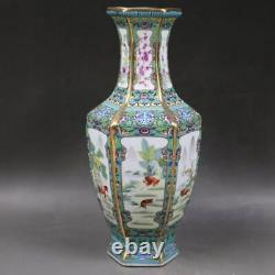 Ancienne Porcelaine Chinoise Couleur Émail Peint À La Main Vase Zodiaque Qianlong Mark 6295