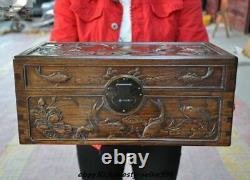 Ancienne boîte à bijoux de coffre au trésor en bois de palissandre chinois incrusté de bronze