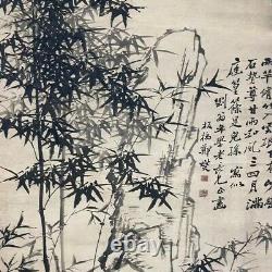 Ancienne peinture chinoise antique sur rouleau de bambou par Zheng Banqiao avec lettre