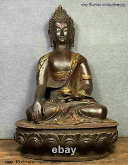 Ancienne statue de Bouddha Shakyamuni en bronze doré d'un temple bouddhiste tibétain de la dynastie chinoise