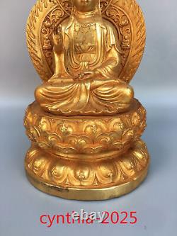 Anciennes antiquités chinoises - Guanyin Bodhisattva Bouddha en cuivre pur doré en rétroéclairage
