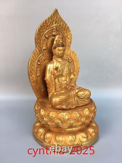 Anciennes antiquités chinoises - Guanyin Bodhisattva Bouddha en cuivre pur doré en rétroéclairage
