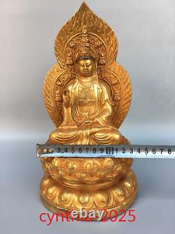 Anciennes antiquités chinoises en cuivre pur doré: Guanyin Bodhisattva Bouddha rétroéclairé