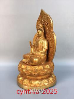 Anciennes antiquités chinoises en cuivre pur doré: Guanyin Bodhisattva Bouddha rétroéclairé