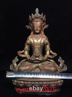 Anciennes antiquités chinoises en cuivre pur doré à la main Statue du Bouddha de la Longévité