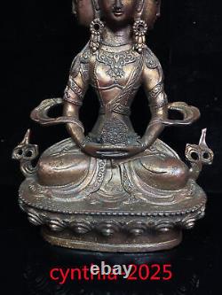Anciennes antiquités chinoises en cuivre pur du Tibet Bouddhisme Guanyin Tara Bouddha à quatre côtés