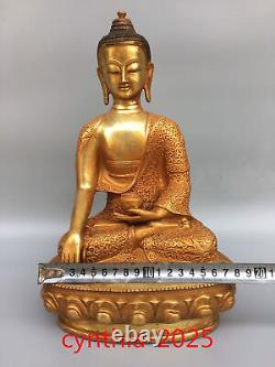 Anciennes antiquités chinoises en cuivre pur faites à la main, statue du Bouddha Sakyamuni dorée.