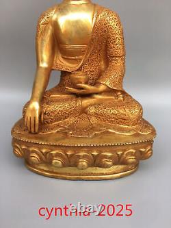 Anciennes antiquités chinoises faites à la main Statue en cuivre pur doré de Sakyamuni Bouddha