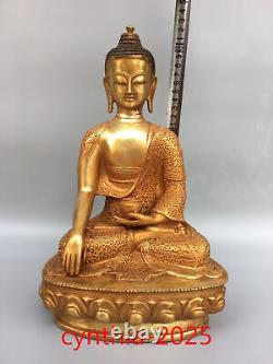Anciennes antiquités chinoises faites à la main Statue en cuivre pur doré de Sakyamuni Bouddha