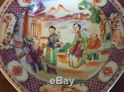 Antique 18ème Siècle Assiette Chinoise D'exportation Bol En Porcelaine En Famille Rose Glaze