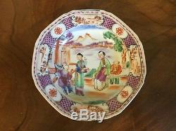Antique 18ème Siècle Assiette Chinoise D'exportation Bol En Porcelaine En Famille Rose Glaze