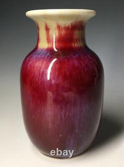 Antique 19e / 20e C. Bleu Chinois Flambe Jun Porcelaine Rouge Vase Émaillé