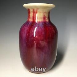Antique 19e / 20e C. Bleu Chinois Flambe Jun Porcelaine Rouge Vase Émaillé