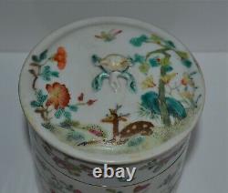Antique 19ème C Chinese Famille Rose Porcelaine Stacking Box Deer