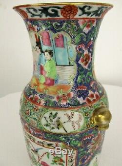 Antique 19ème C Famille Chinoise Rose Canton Vase En Porcelaine 12.2 Bleu Terre
