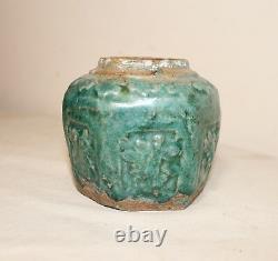 Antique Artisanal Chinois Vert Glacé Céladon Poterie Gingembre Médicament Pot D'opium Vase