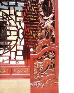 Antique Bois Chinois Sculpté À La Main Lit Rouge / Daybed / Lit À Baldaquin Mh312