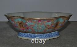 Antique Chinese Famille Rose Pied Lobed Bowl Bats Shou