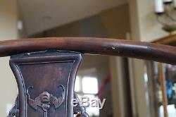 Antique Chinese Horseshoe Chaise Hongmu Hardwood Chauve-souris Splat Meubles Qing 19th C