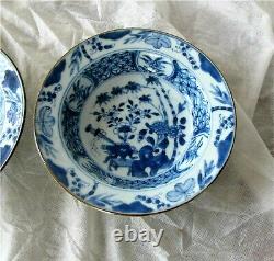 Antique Chinois Bleu Et Blanc Plaque De Porcelaine Dish Bowl X 2 Kangxi 1662 1722