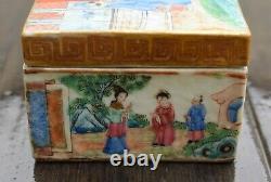 Antique Chinois Canton Mandarin Enamel Brush Box, Période Daoguang