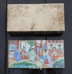 Antique Chinois Canton Mandarin Enamel Brush Box, Période Daoguang