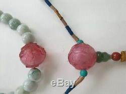 Antique Chinois Chine Cour Qing Collier Jade Pékin Verre Lapiz Lazuli 19 C