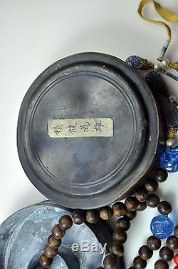 Antique Chinois Chine Qing Agarwood Chen Xiang Cour Collier Corail Pékin 1900
