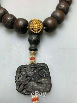 Antique Chinois Chine Qing Chenxiang Mala Perles Bois D'agar De Prière Du Rosaire 1900