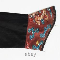 Antique Chinois Chine Robe Dragon Five Clawed Red Qing Silk Textile 19c