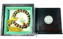 Antique Chinois Chine Rosaire Qing Mala Bracelet Perles Bois D'agar De Prière 1900