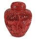 Antique Chinois Cinnabar Lacquer Ginger Jar Lided Vase Urn Finement Sculpté Détail