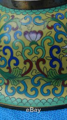 Antique Chinois Cloisonné Lotus Bowl Sur Courbe Abony Bois Support