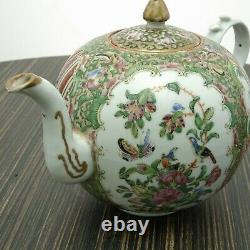 Antique Chinois Famille Médaillon Rose Teapot