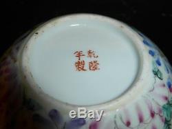 Antique Chinois Famille Rose Figural Dragon & Bat Floral Porcelain Bowl