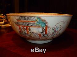 Antique Chinois Famille Rose Punch Bowl, 18 C, Qianlong