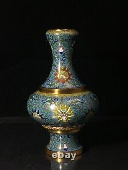 Antique Chinois Gilt Cloisonne Enamel Vase Fleurs Mk Lao Tian LI Laotianli