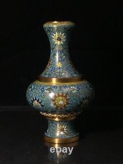 Antique Chinois Gilt Cloisonne Enamel Vase Fleurs Mk Lao Tian LI Laotianli