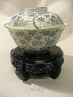 Antique Chinois Grand Bol Lidded Signé