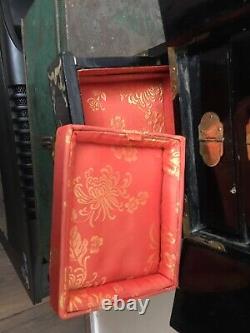 Antique Chinois Laqué Boîte À Bijoux Armoire Nacre Incrustation