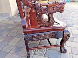Antique Chinois Main Sculptée Dragon De Bois De Rose Et Sofa De Banc D’oiseau Beau