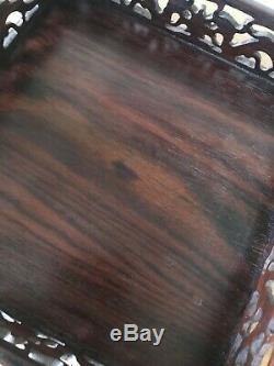 Antique Chinois Opium Table Sculpté Rosewood Début Du 20e Siècle